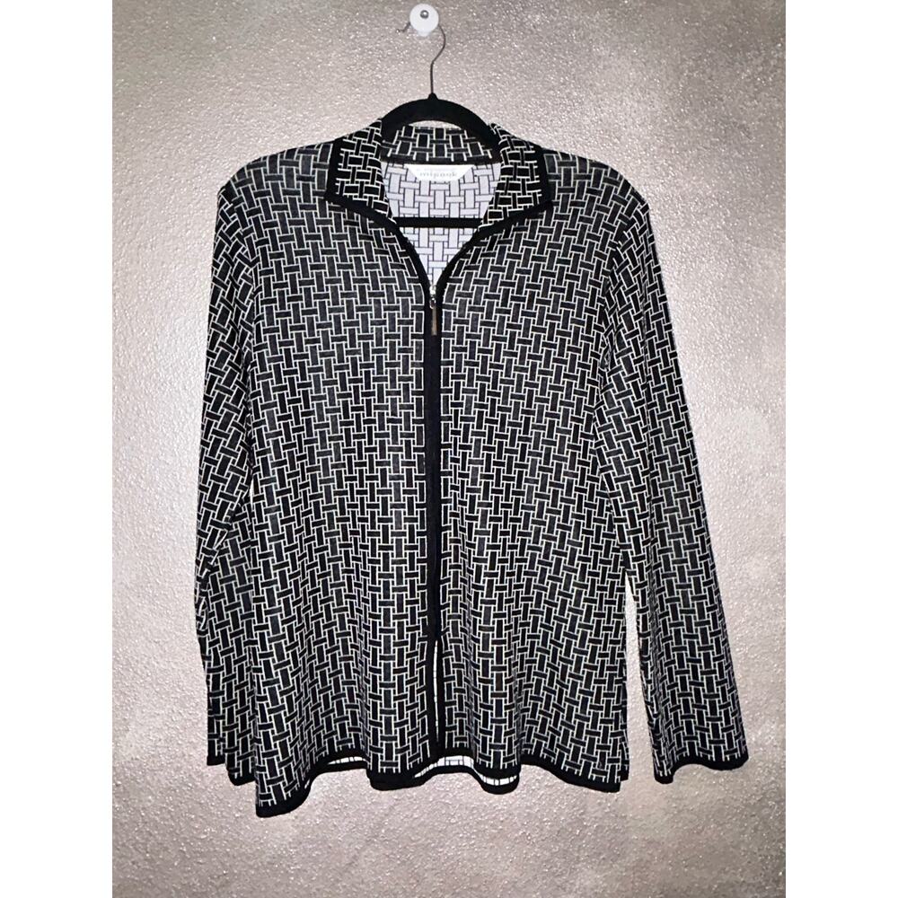 Misook Basket Weave Professional Office Business Zipper Long Sleeve  Cardigan